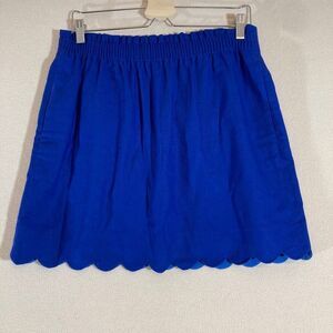 J Crew Skirt Sz 8 Cobalt‎ Blue Linen Elastic Waist Pockets Lined Resort Wear